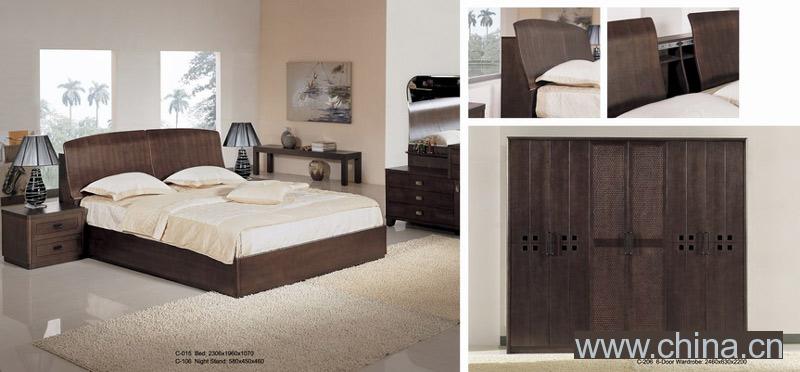 Bed, Night Stand, 6-Door Wardrobe