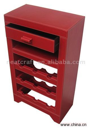 Faux Leather Wine Rack with Drawer