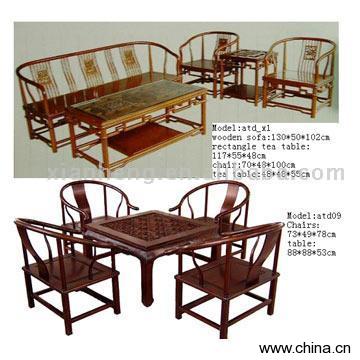 Chinese Antique Style Tea Table (Furniture) and Chair