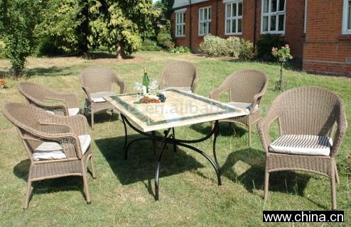Stone Table Patio Set with Wicker Chair