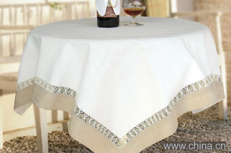 Tablecloth with Handmade Hemstitch, Cutwork, Drawnwork and Artex