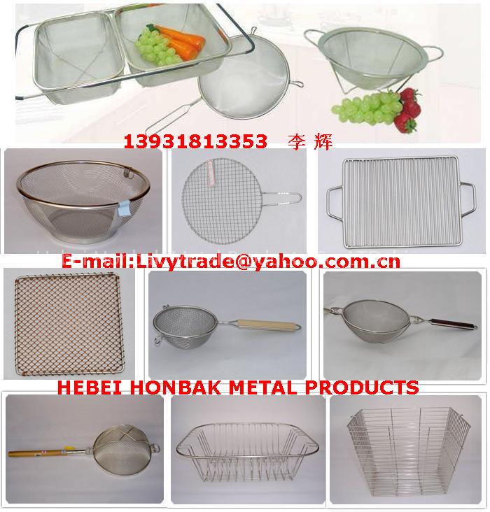 Metal Kitchenware wire mesh strainer BBQ grill net barbecue grill mesh basket