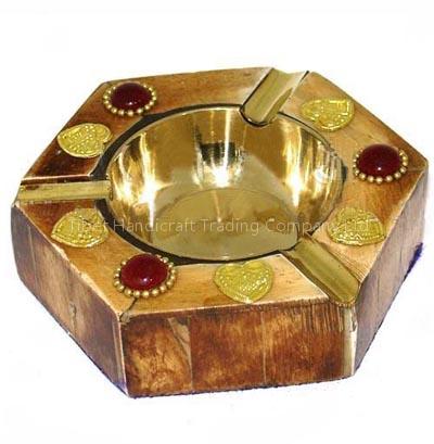 Tibetan Ox Bone Turquoise Red Coral Ashtray