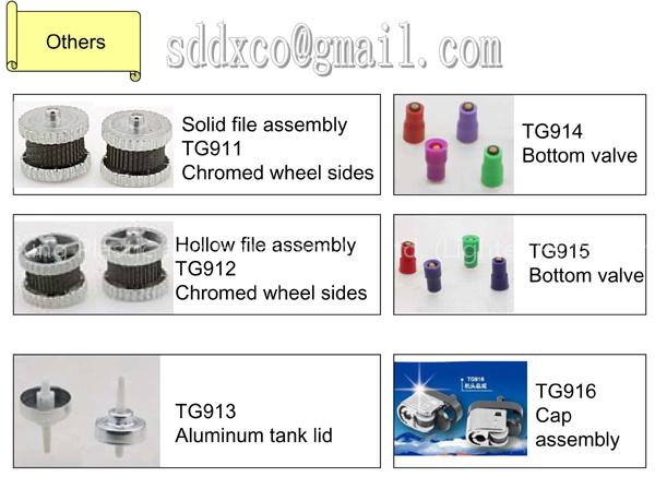Lighter parts: spark wheel / wheel, bottom valve, tank lid,wheel racket assembly
