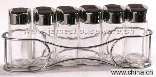 Glass Oval Cruet Set with Wire Stand