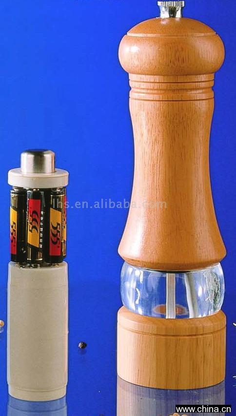 Wood Round Electric Pepper Mill with Light