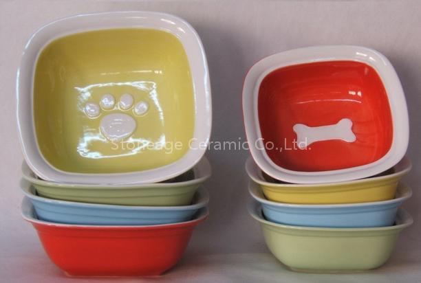 Stoneware square pet bowl set