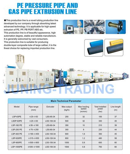 PE pressure pipe and gas pipe extrusion line
