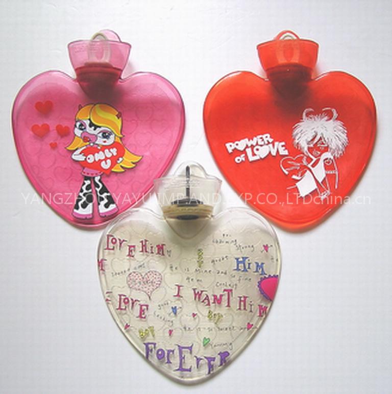 pvc hot water bottle (heart shape)(with pattern)