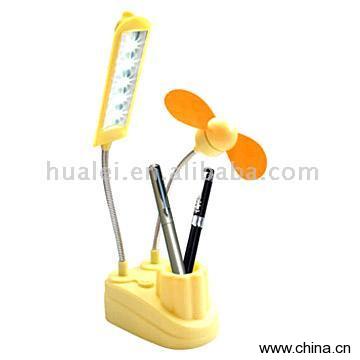 Pen Container with USB Light and Mini Fan