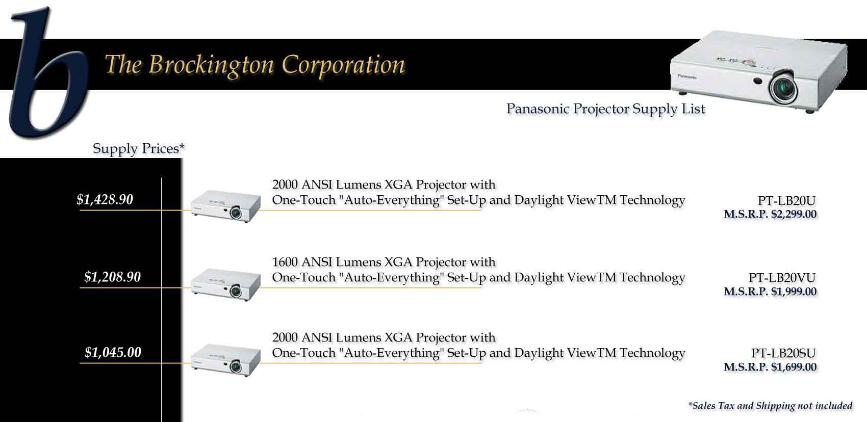 United States 1600-2000 ANSI Lumens, Panasonic Projectors