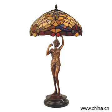 Bronze Sculpture with Tiffany Lamp