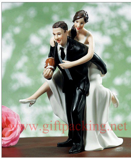 Playful Football Wedding Couple Figurine