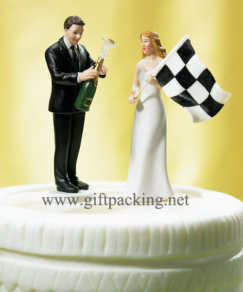Bride at Finish Line with Victorious Groom Figurine
