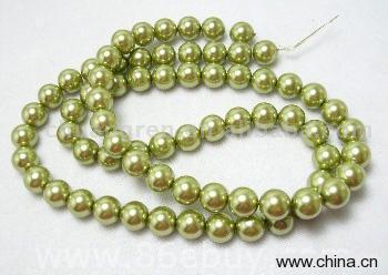 32" 12mm Light Green Glass Bead Loose Strands