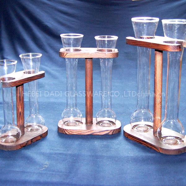 beer yard glass twin packwith wooden stand