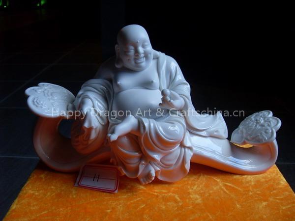 Porcelain Happy Buddha Figurine Sitting On Ru Yi, Happy Buddha Statues,Sculptures,Home decoration,Giftwares,Home Decoration