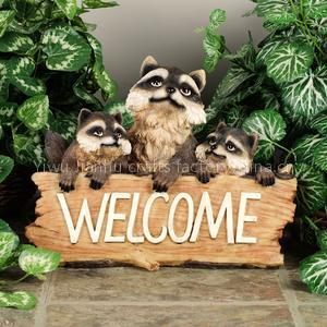 Raccoons Welcome Sculpture