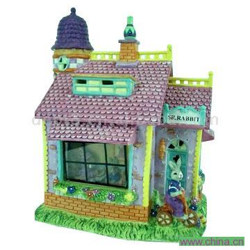 Fiber Optic Resin House W/Rabbit