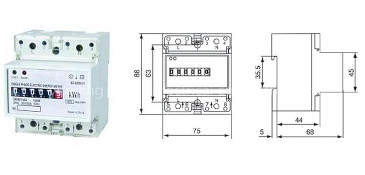 Single phase electronic DIN-Rail active energy meter