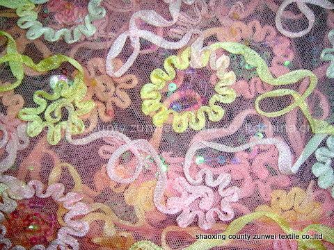 ribbon embroidery fabric with flower design