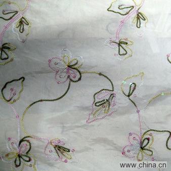 Nylon Taffeta with Rope and Spangle Embroidery