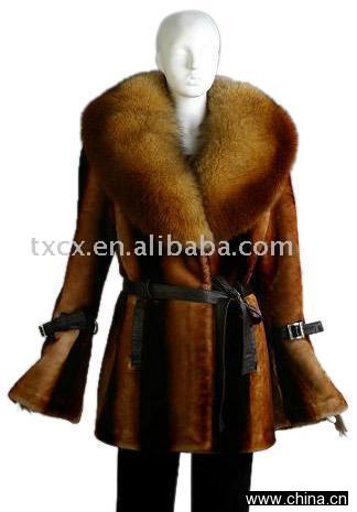 Sheared Sheep Fur Coat with Fox Collar