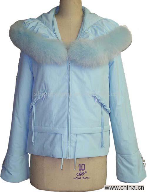 Ladies' Textile Garment Matched with Blue Fox Fur Hoop Strip