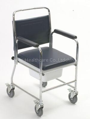 Chrome Plated Steel Mobile Commode Chair with Square Bowl