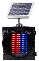 solar traffic sign - Red and blue warning light