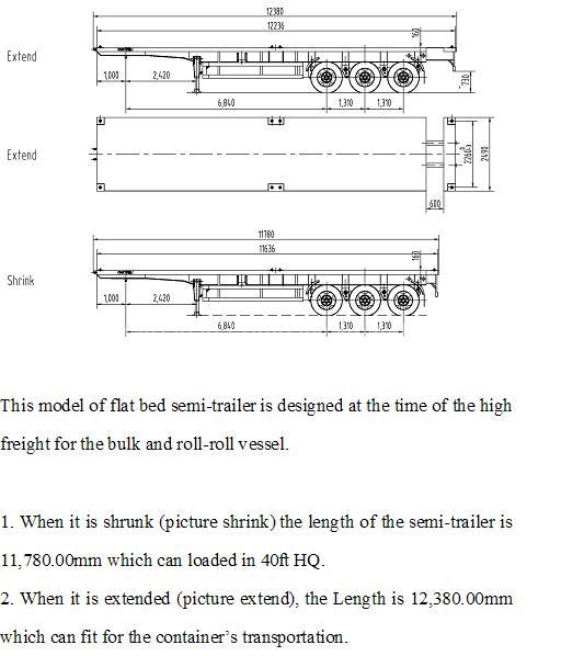 Telescopic flat bed semi-trailer