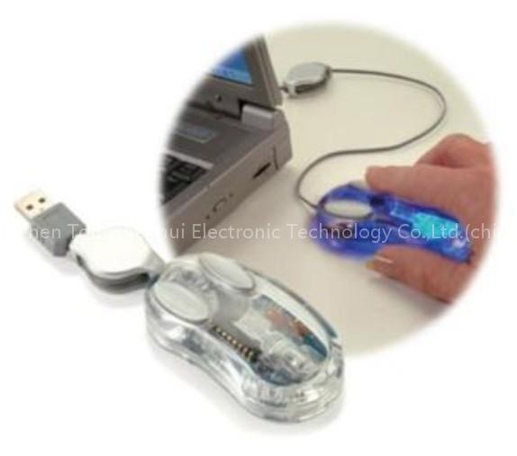 transparent mini mouse with retractable cable