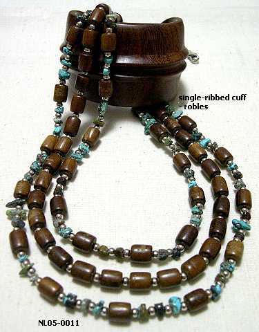 Philippines Wooden Bangle / Cuff And Wood Bead Necklace