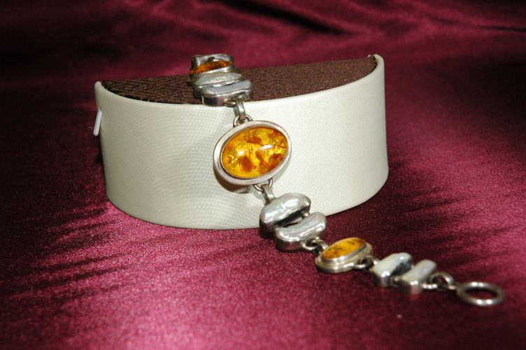 Hong Kong 925 Silver With Amber And F. W. P Bracelet
