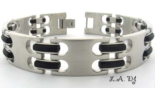 United States Stainless Steel Bracelet With Black Rubber