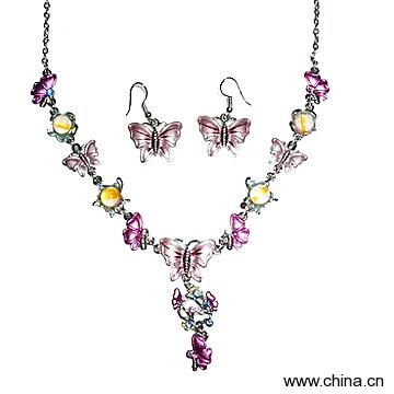 Enamel Necklace with Earrings Set