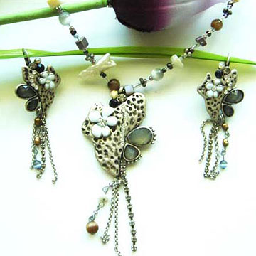Necklace with Shell and Rhinestone Charms