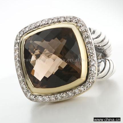 D.Y. Sterling Silver Smoky Quartz Diamond Ring