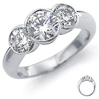 Indonesia Diamond Platinum Three-Stone Semi-Bezel Ring