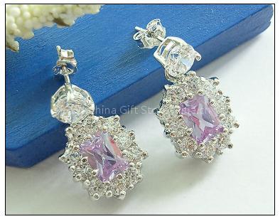 925 silver inlaid purple spar earrings