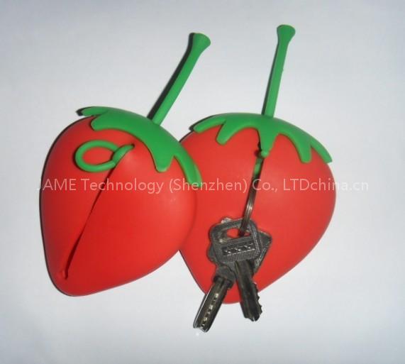 Strawberry promotion gift silicone key bag key ring keychain wallet