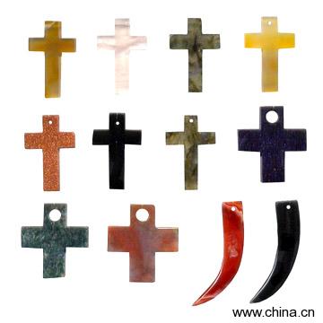 Gemstone Cross and Horn Bead