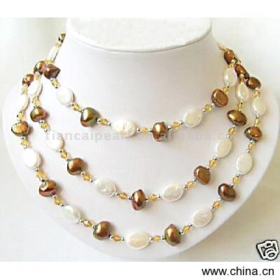 Three Rows Fashion Biwa And Freshwater Pearl Necklace