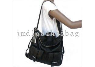 100% Real Leather Black Shoulder Backpack Messenger Bag