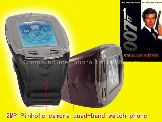 watch mobile 007, pinhole camera quadband watch phone