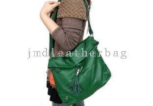 REAL LEATHER NOBBY GREEN SHOULDER MESSENGER BAG