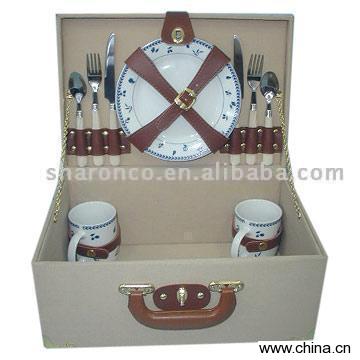 Newly Design Fabric Wrape Wood Picnic Case for 2 People