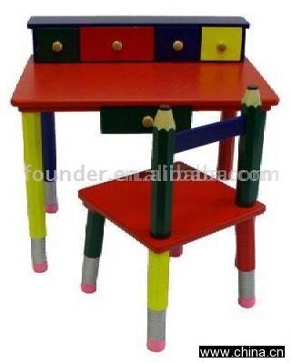 Children's Wooden School Desk and Chair