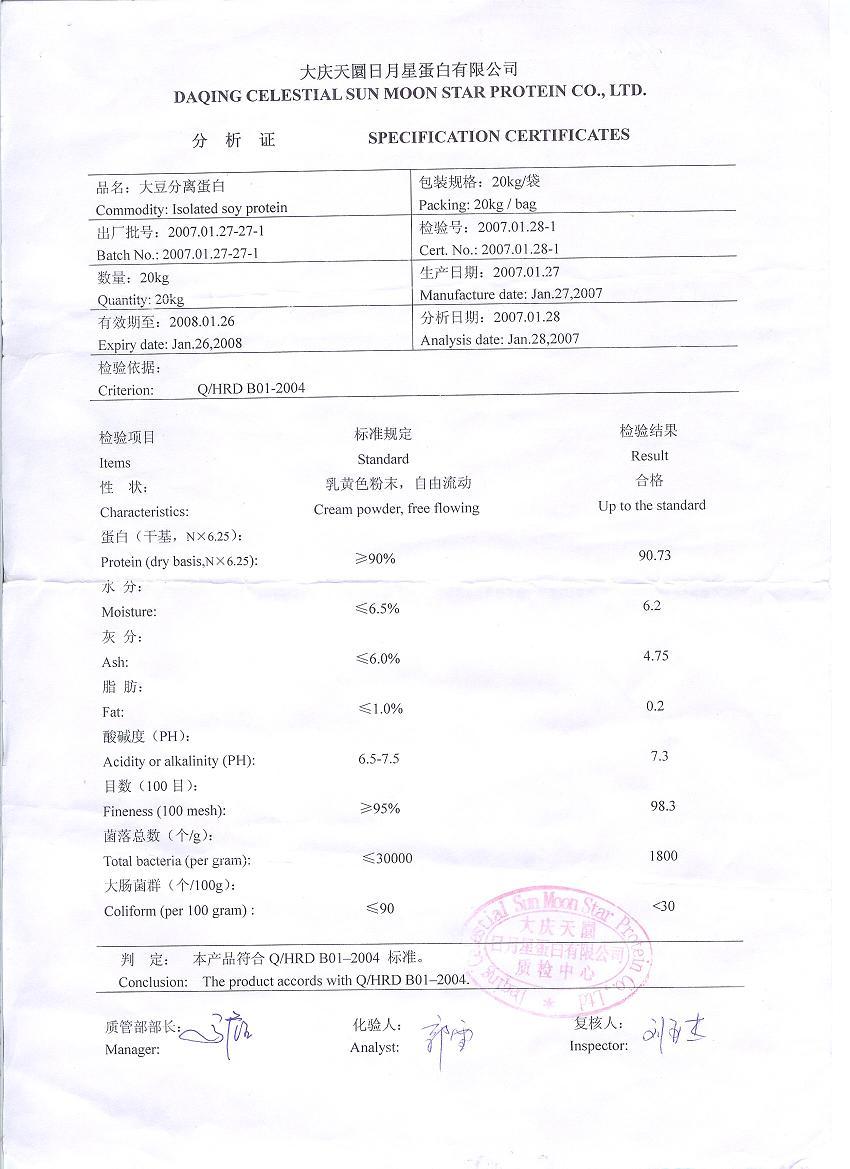 90% Isolated soy protein (sun moon star)